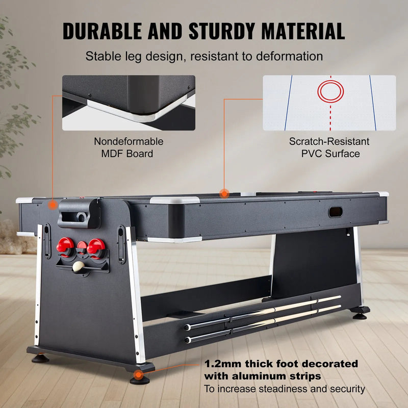 VEVOR 3 vienā rotējošs daudzfunkcionāls spēļu galds ar gaisa hokeju, biljardu un galda tenisu, 224 cm hokeja galds spēļu istabai un mājai, arkādes spēļu komplekts ar visiem piederumiem katrai spēlei