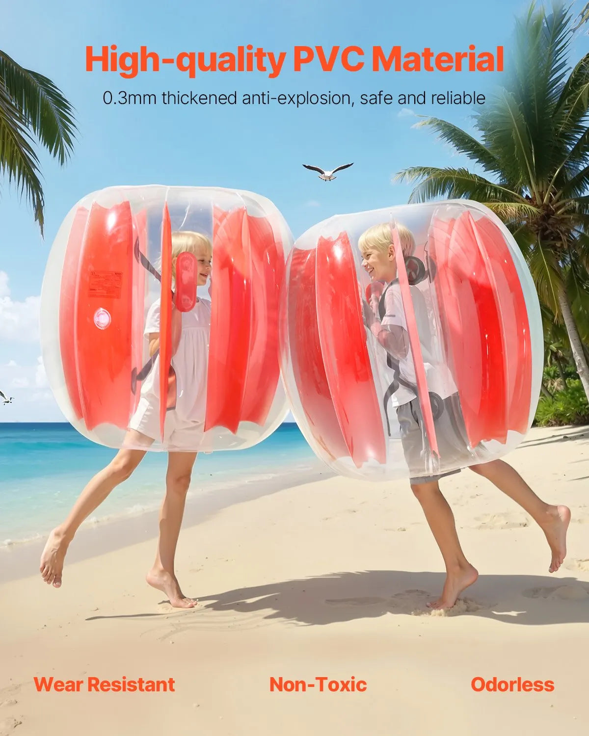 VEVOR Inflatable Sumo Bumper Balls for Kids 0.9 m, 0.3 mm PVC, 2 pcs, Red Stripes
