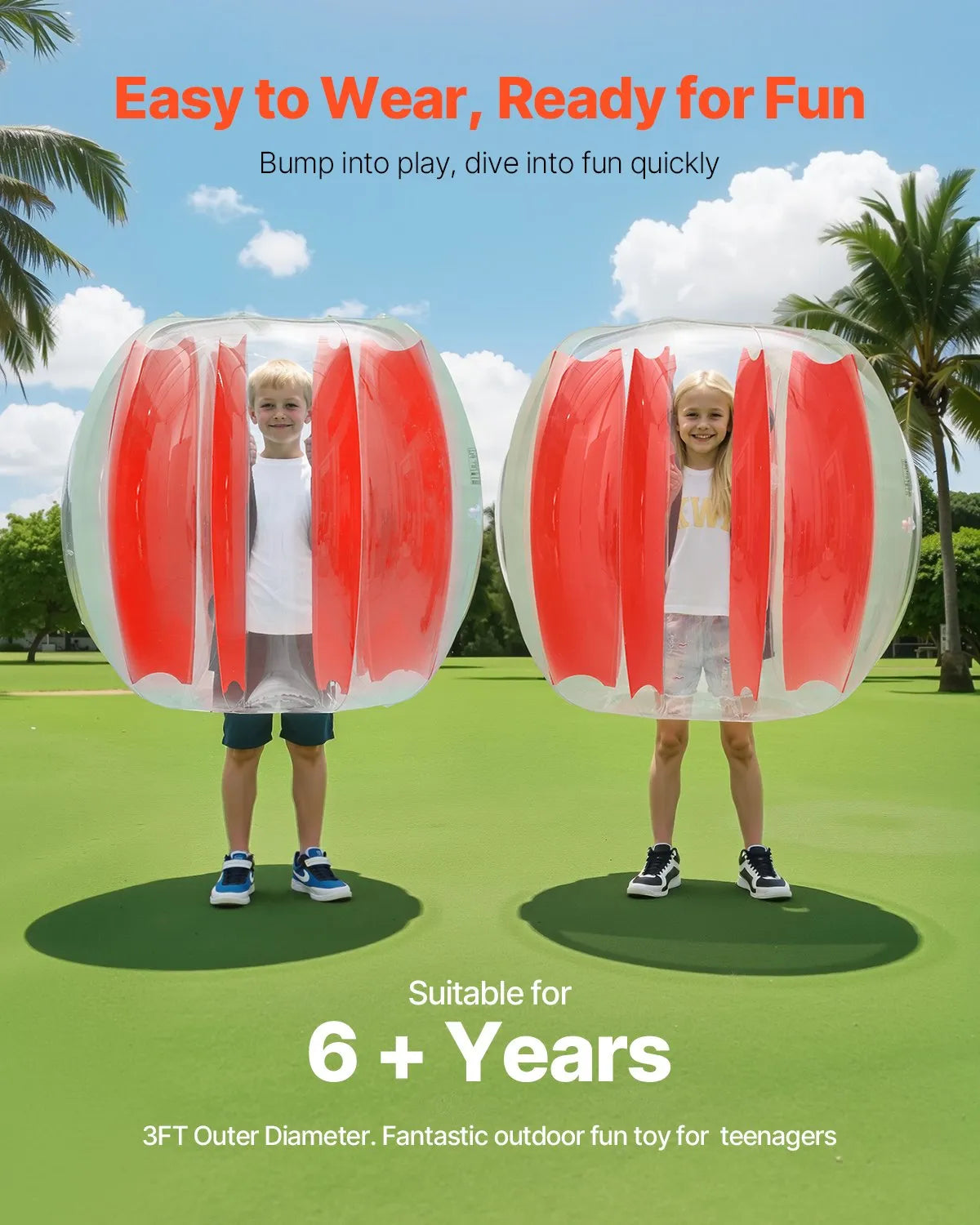 VEVOR Inflatable Sumo Bumper Balls for Kids 0.9 m, 0.3 mm PVC, 2 pcs, Red Stripes