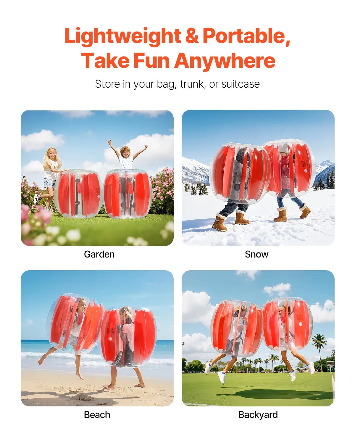 VEVOR Inflatable Sumo Bumper Balls for Kids 0.9 m, 0.3 mm PVC, 2 pcs, Red Stripes