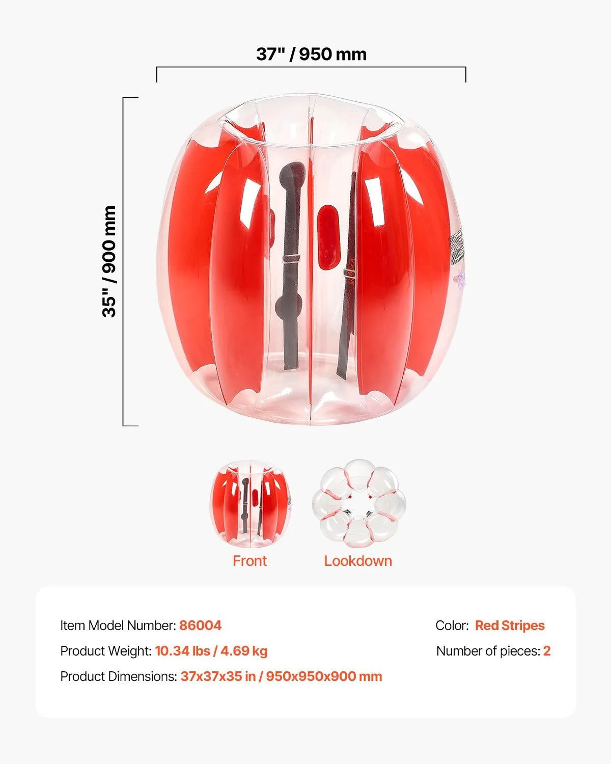 VEVOR Inflatable Sumo Bumper Balls for Kids 0.9 m, 0.3 mm PVC, 2 pcs, Red Stripes
