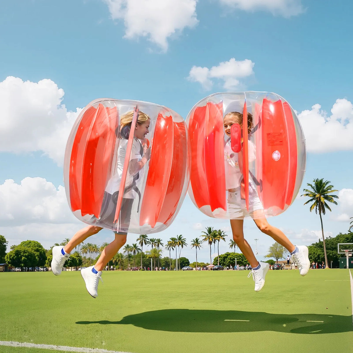 VEVOR Inflatable Sumo Bumper Balls for Kids 0.9 m, 0.3 mm PVC, 2 pcs, Red Stripes