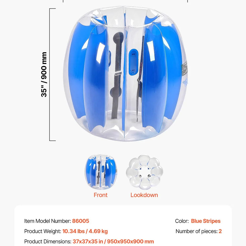 VEVOR piepūšamās bumper bumbas 2 gab., 0,9 m ķermeņa sumo bumbas no bieza PVC āra komandu spēlēm, cilvēka kāmja burbuļbumbas rotaļu laukumiem, pagalmiem un parkiem, zilas svītras