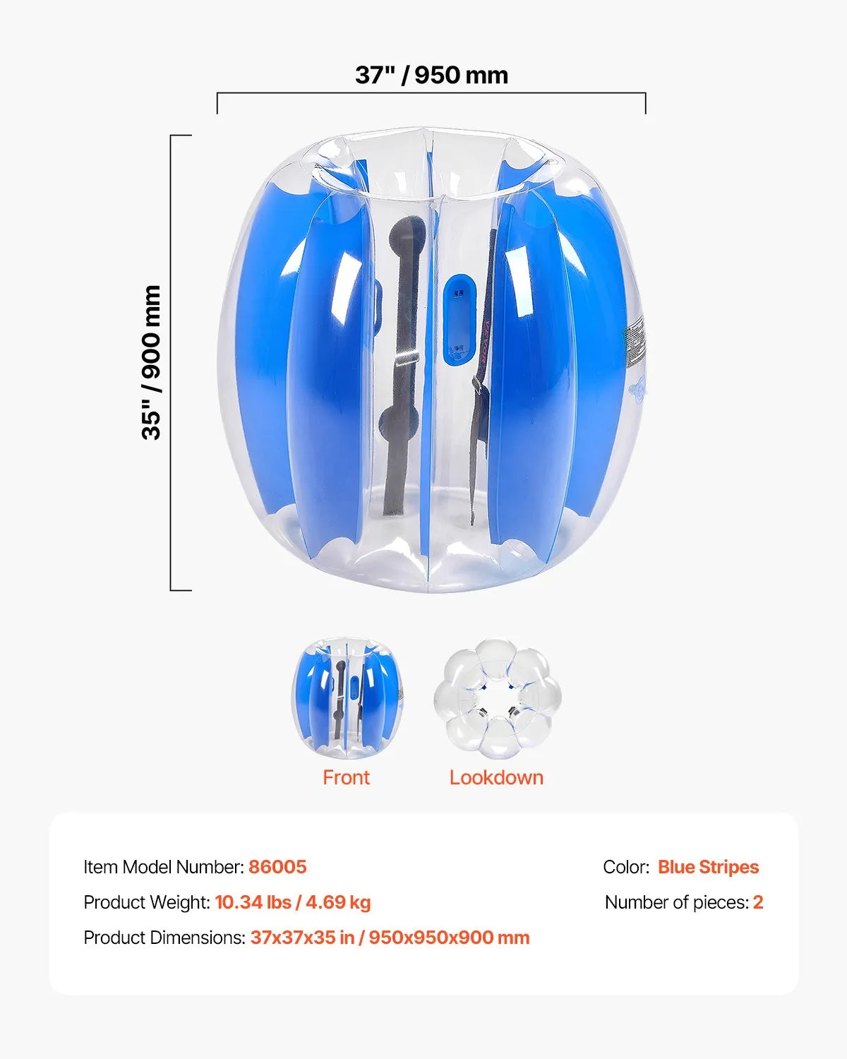 VEVOR täispuhutavad sumo-põrkepallid lastele 0,9 m, 0,3 mm PVC, 2 tk, sinised triibud