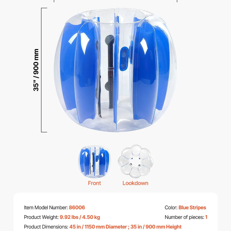VEVOR piepūšamā bumper bumba 1 gab., 1,2 m ķermeņa sumo zorb bumba no bieza PVC āra komandu spēlēm, cilvēka kāmja burbuļbumba dārzam, pagalmam un parkam, zilas svītras