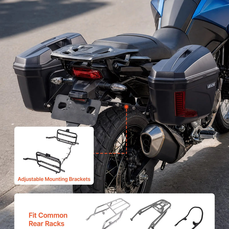 VEVOR motocikla sānu koferi 46 l (23 l × 2), universāli ABS sānu bagāžas koferi, ūdensizturīgi, noņemami kreisais un labais sānu koferis ar drošības slēdzeni, bagāžas glabāšanai, 2 gab. komplekts