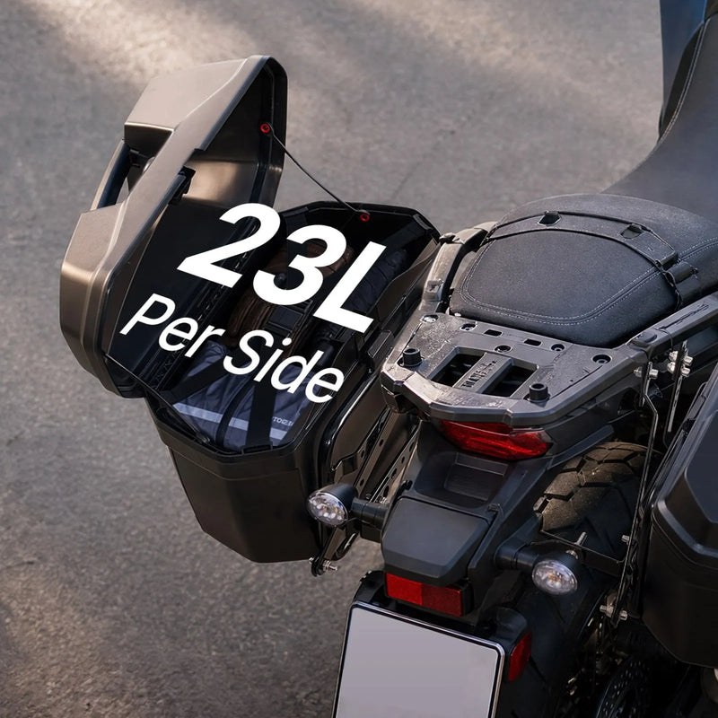 VEVOR motocikla sānu koferi 46 l (23 l × 2), universāli ABS sānu bagāžas koferi, ūdensizturīgi, noņemami kreisais un labais sānu koferis ar drošības slēdzeni, bagāžas glabāšanai, 2 gab. komplekts