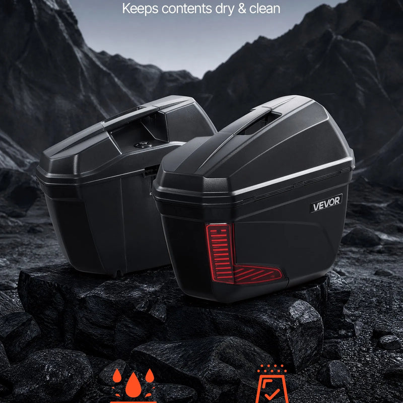VEVOR motocikla sānu koferi 46 l (23 l × 2), universāli ABS sānu bagāžas koferi, ūdensizturīgi, noņemami kreisais un labais sānu koferis ar drošības slēdzeni, bagāžas glabāšanai, 2 gab. komplekts