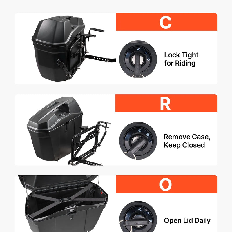 VEVOR motocikla sānu koferi 46 l (23 l × 2), universāli ABS sānu bagāžas koferi, ūdensizturīgi, noņemami kreisais un labais sānu koferis ar drošības slēdzeni, bagāžas glabāšanai, 2 gab. komplekts