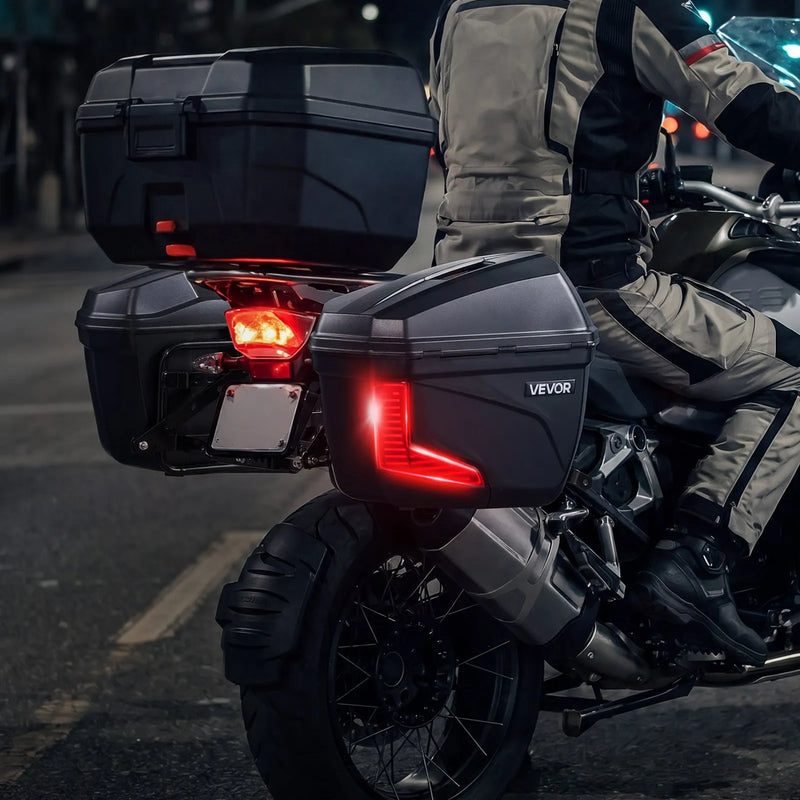 VEVOR motocikla sānu koferi 46 l (23 l × 2), universāli ABS sānu bagāžas koferi, ūdensizturīgi, noņemami kreisais un labais sānu koferis ar drošības slēdzeni, bagāžas glabāšanai, 2 gab. komplekts