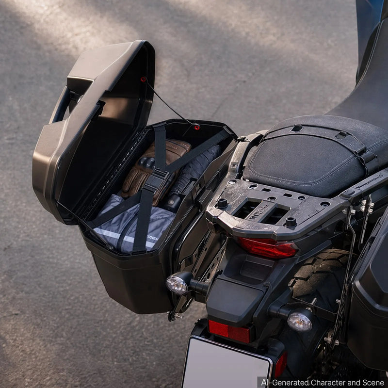 VEVOR motocikla sānu koferi 46 l (23 l × 2), universāli ABS sānu bagāžas koferi, ūdensizturīgi, noņemami kreisais un labais sānu koferis ar drošības slēdzeni, bagāžas glabāšanai, 2 gab. komplekts