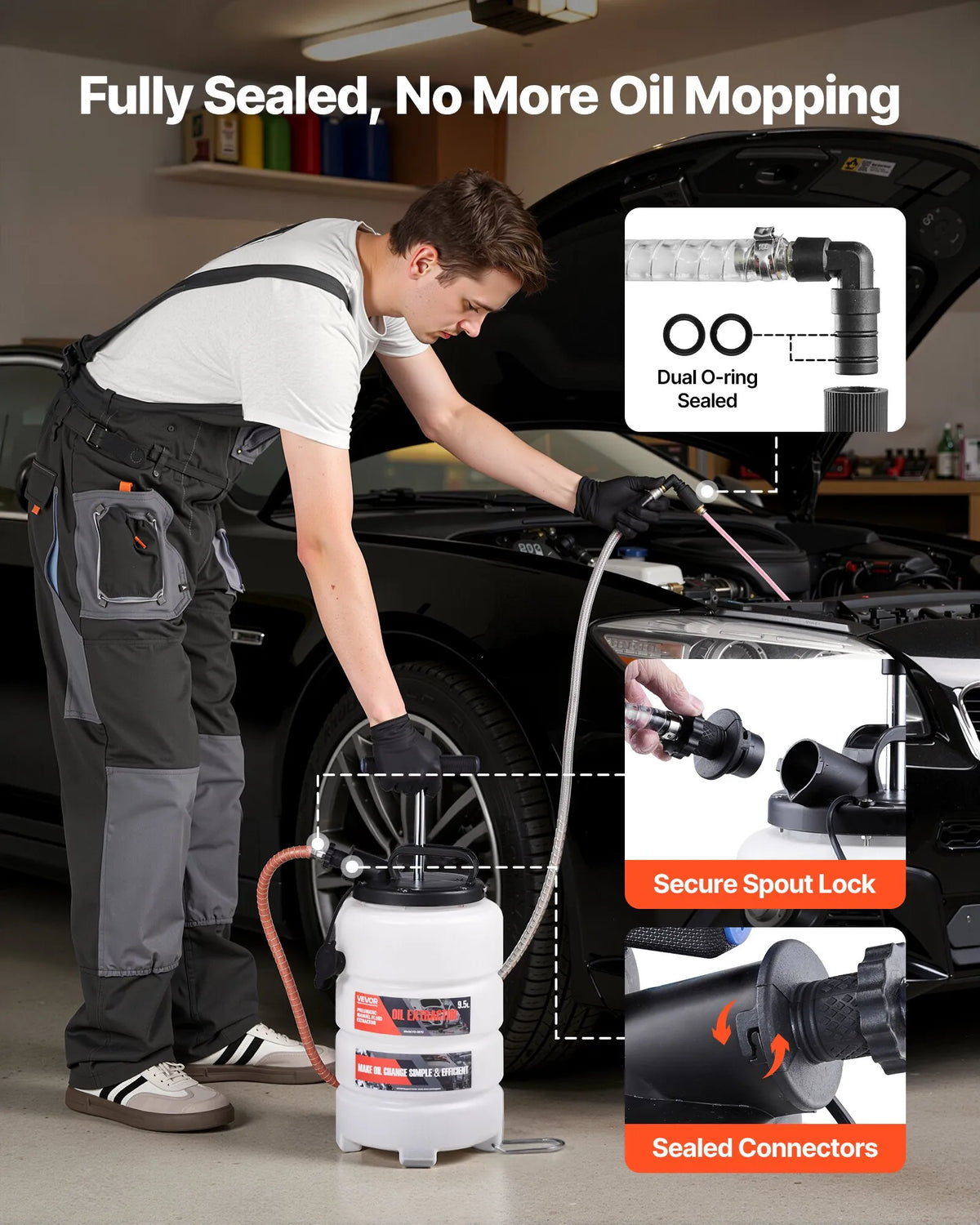 VEVOR šķidruma ekstraktors 9,5 l manuāls vakuuma eļļas maiņas sūknis ar 150 cm šļūteni un trim 120 cm pagarinājuma caurulēm, HDPE tvertne automašīnām, zāles pļāvējiem un laivām - ZEMLETES.LV