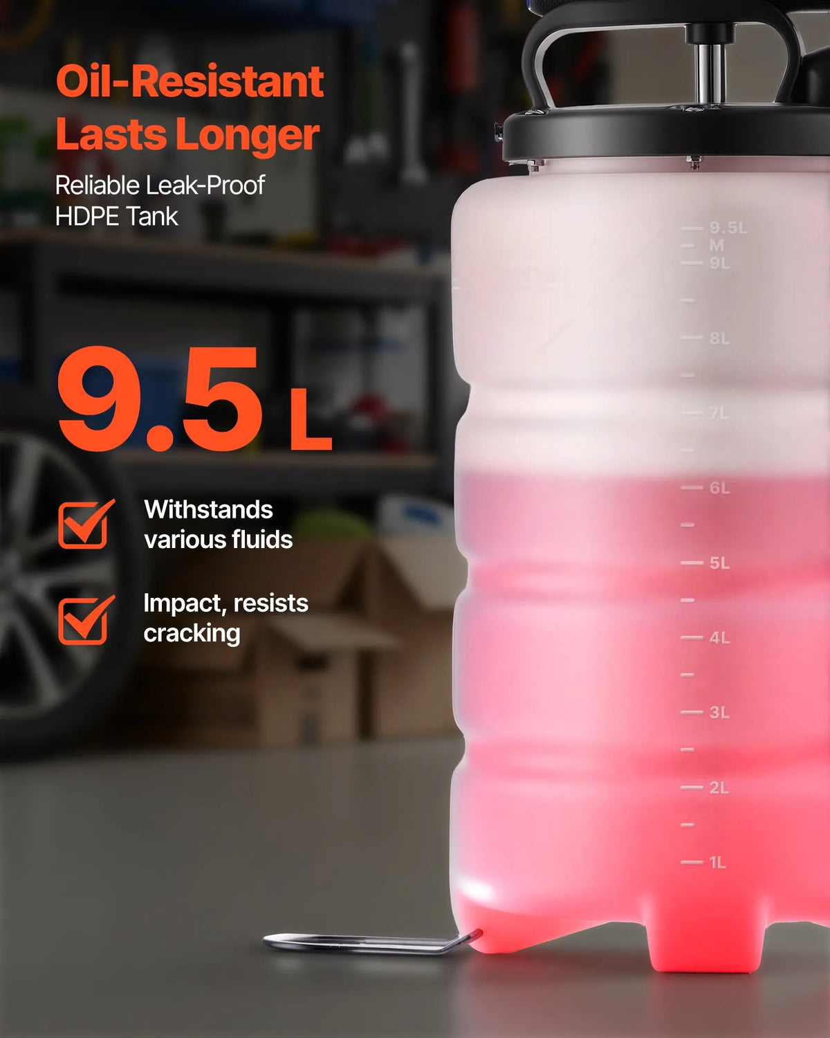 VEVOR šķidruma ekstraktors 9,5 l manuāls vakuuma eļļas maiņas sūknis ar 150 cm šļūteni un trim 120 cm pagarinājuma caurulēm, HDPE tvertne automašīnām, zāles pļāvējiem un laivām - ZEMLETES.LV