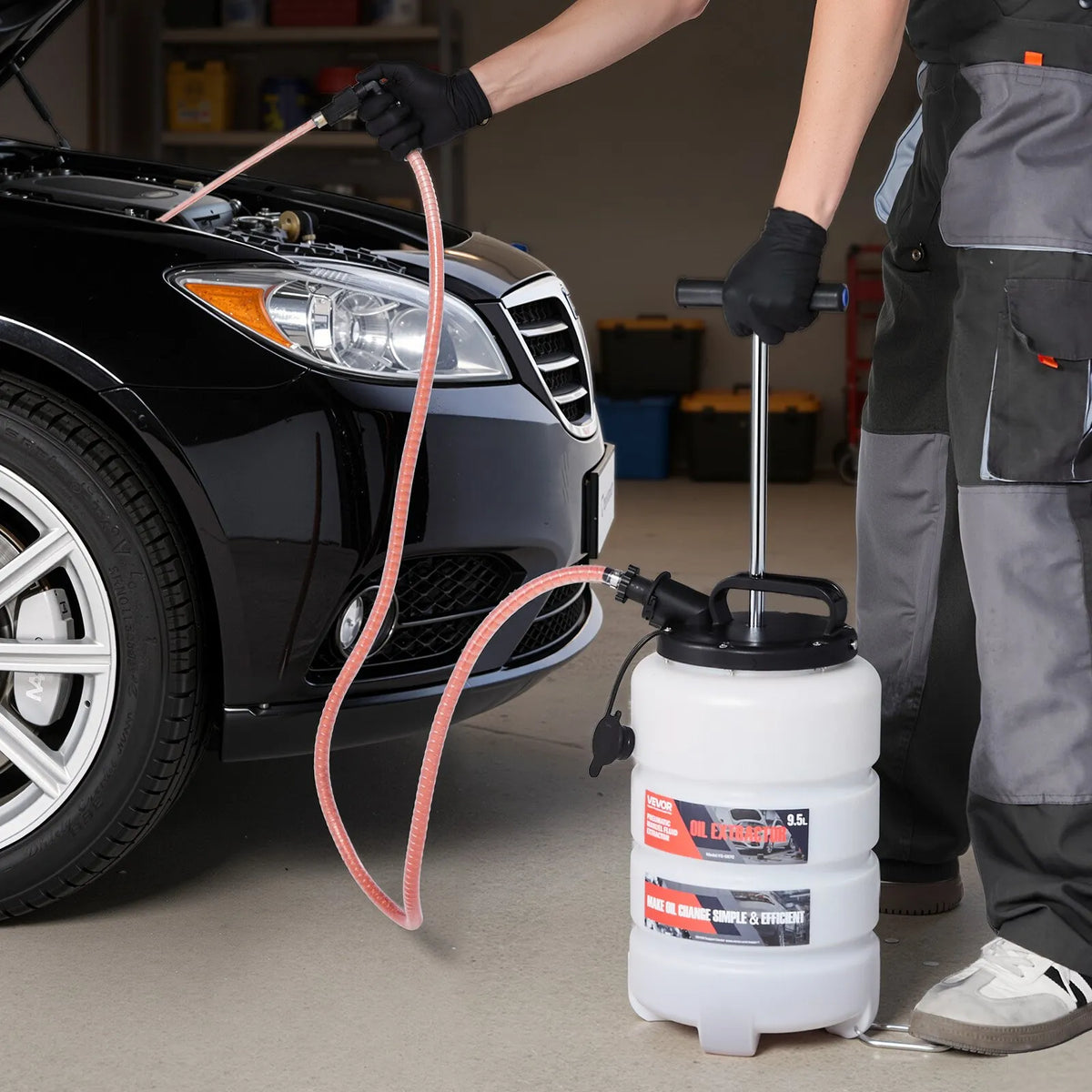 VEVOR šķidruma ekstraktors 9,5 l manuāls vakuuma eļļas maiņas sūknis ar 150 cm šļūteni un trim 120 cm pagarinājuma caurulēm, HDPE tvertne automašīnām, zāles pļāvējiem un laivām - ZEMLETES.LV