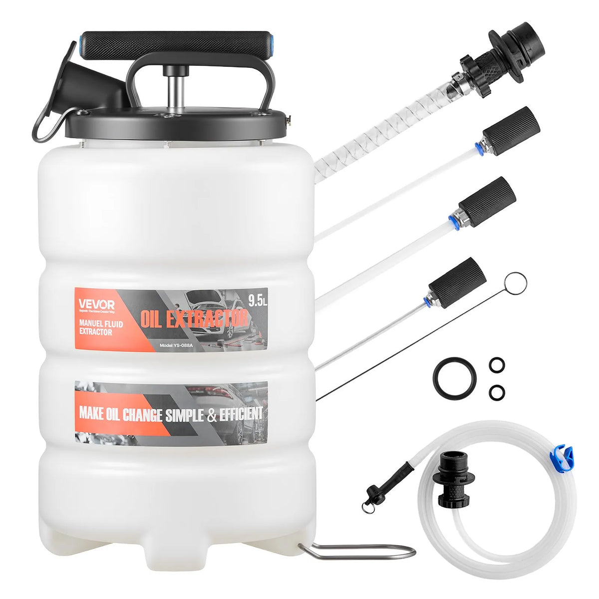 VEVOR šķidruma ekstraktors 9,5 l manuāls vakuuma eļļas maiņas sūknis ar 150 cm šļūteni un trim 120 cm pagarinājuma caurulēm, HDPE tvertne automašīnām, zāles pļāvējiem un laivām - ZEMLETES.LV
