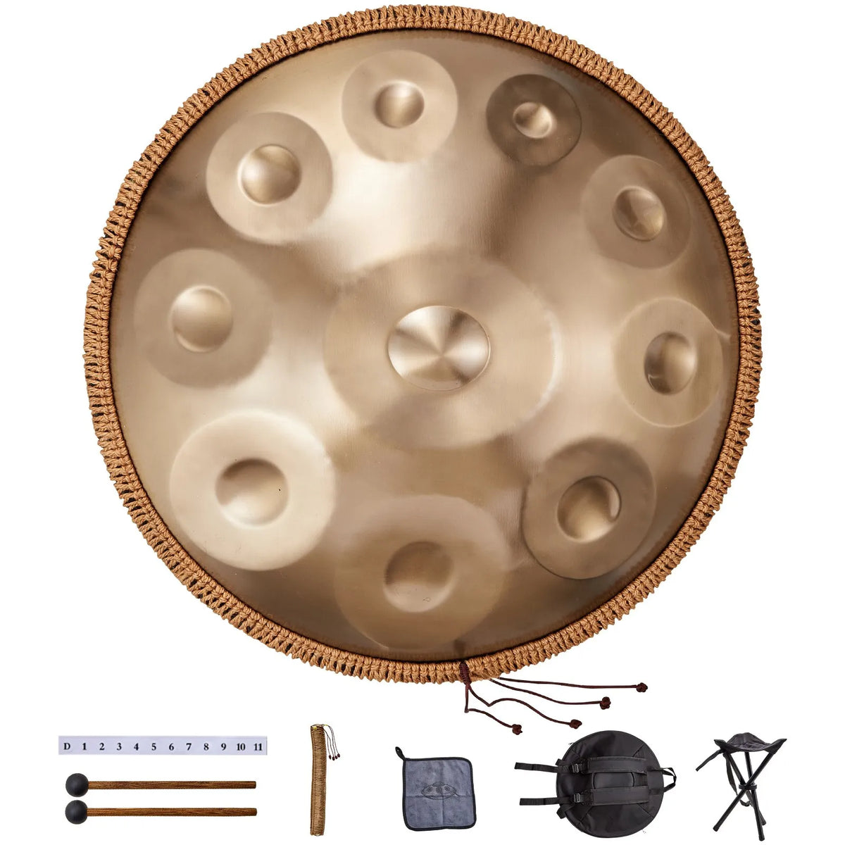 VEVOR Handpan tērauda bungas 55,9 cm ar 10 notīm D minorā ar vālīti - ZEMLETES.LV