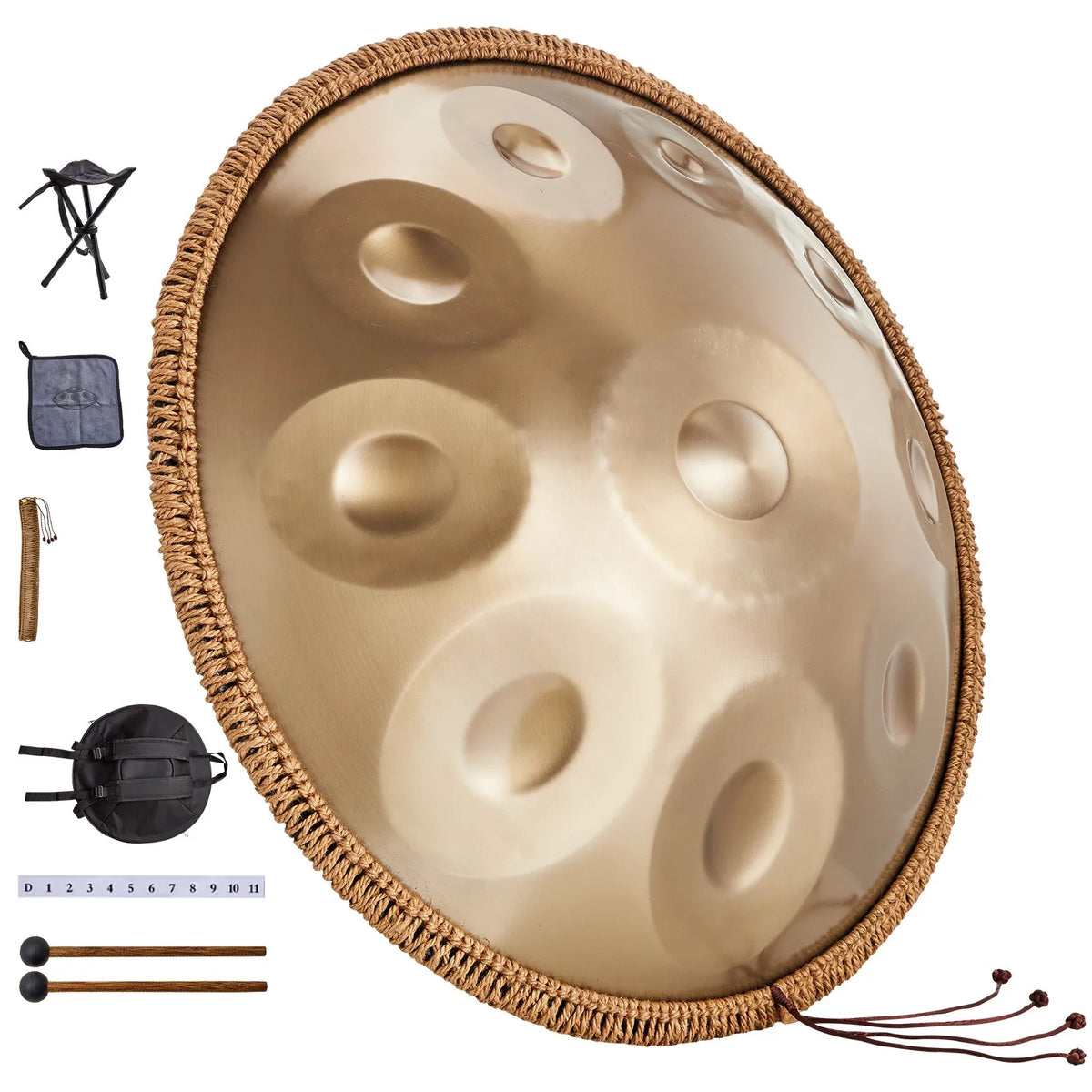 VEVOR Handpan tērauda bungas 55,9 cm ar 10 notīm D minorā ar vālīti - ZEMLETES.LV