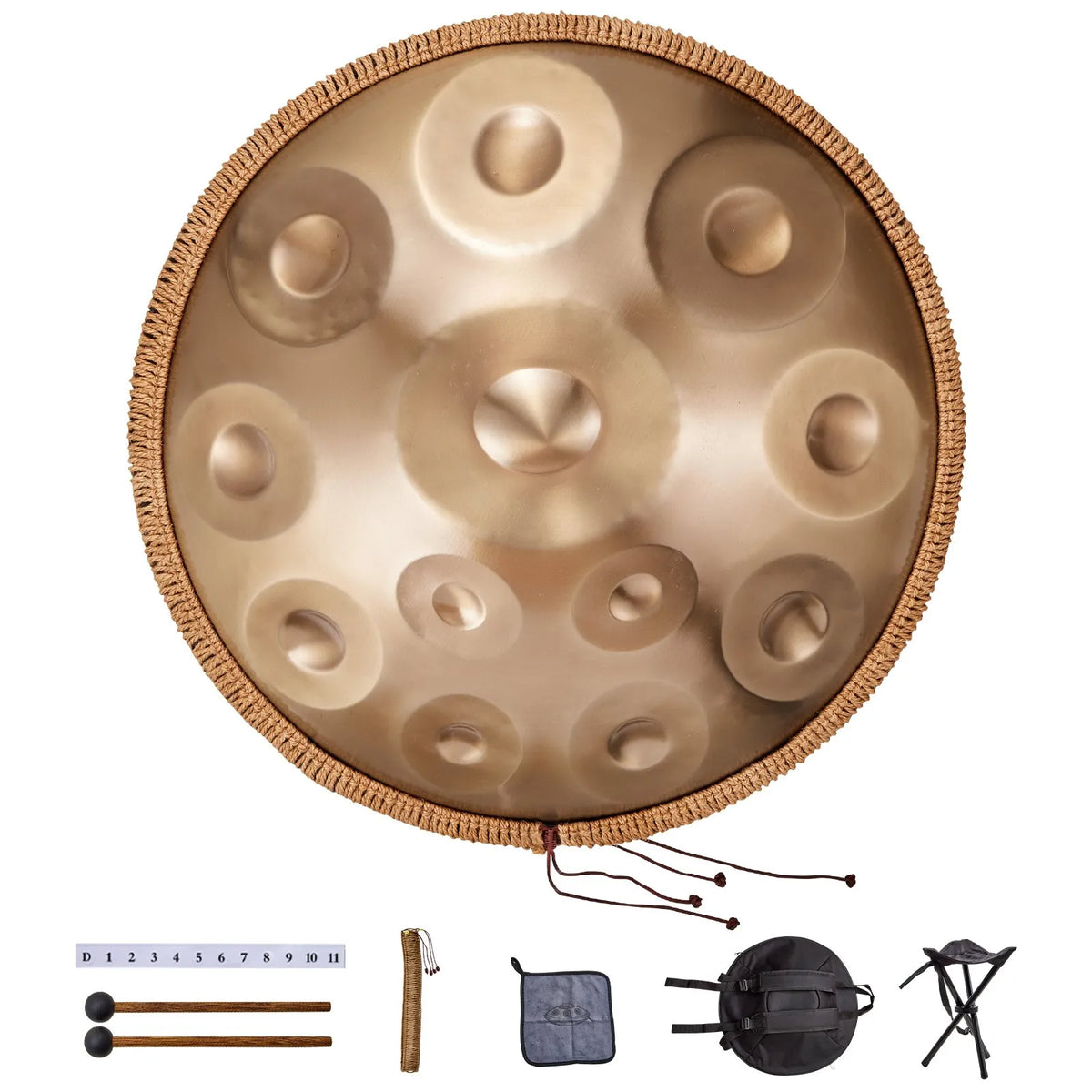 VEVOR Handpan tērauda mēles bungas 55,9 cm 12 notis D minorā ar vālīti - ZEMLETES.LV