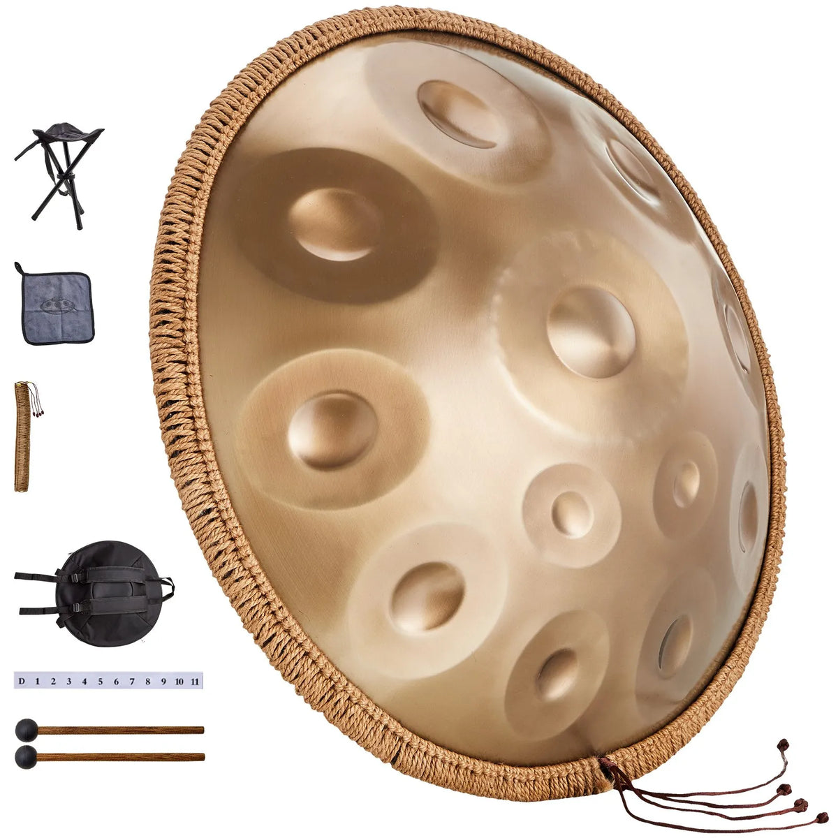 VEVOR Handpan tērauda mēles bungas 55,9 cm 12 notis D minorā ar vālīti - ZEMLETES.LV