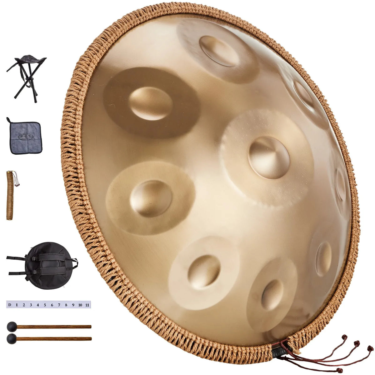 VEVOR Handpan tērauda mēles bungas 55,9 cm ar 9 notīm D minorā ar vālītēm pieaugušajiem - ZEMLETES.LV