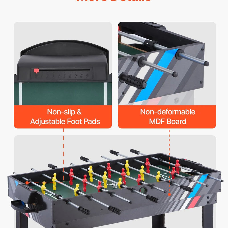 VEVOR 4 vienā kombinētais spēļu galds, 122 cm gaisa hokeja galds ar biljardu, galda futbolu un galda tenisu, komplektā ripas un stūmēji, sporta arkādes galds ģimenes spēļu istabai vai birojam