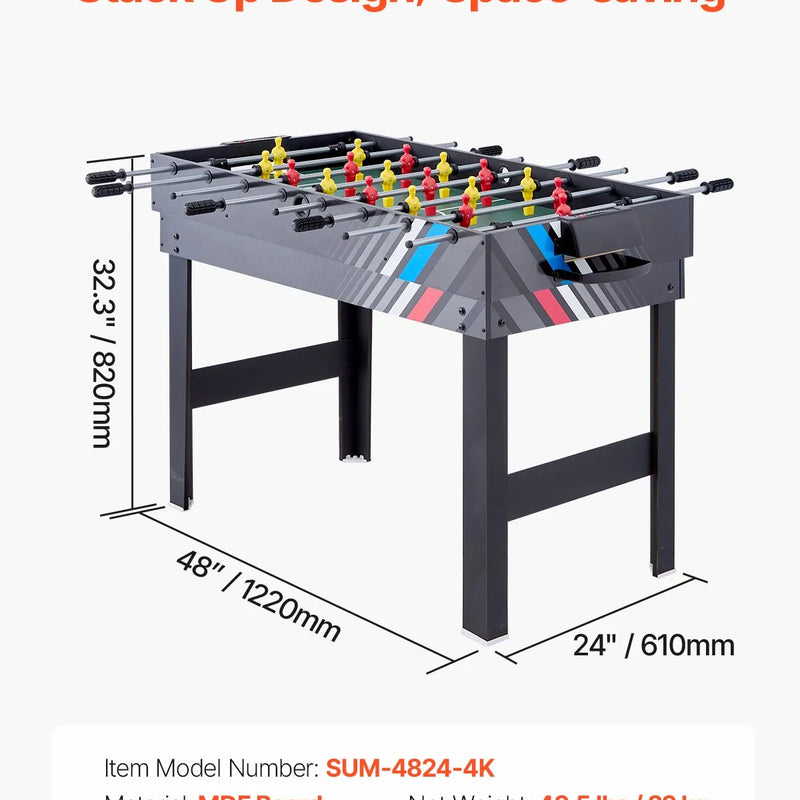 VEVOR 4 vienā kombinētais spēļu galds, 122 cm gaisa hokeja galds ar biljardu, galda futbolu un galda tenisu, komplektā ripas un stūmēji, sporta arkādes galds ģimenes spēļu istabai vai birojam
