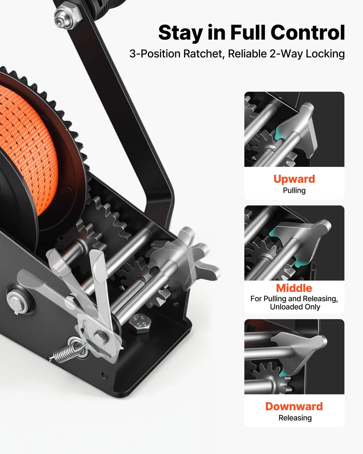 VEVOR Boat Trailer Winch Stand with Roller, 1588 kg Load Capacity, 6.1 m Orange Polyester Strap, Winch Mount for Trailer, Fits 50.8–76.2 mm Wide and 76.2–101.6 mm High Trailer Couplers, Jet Skis, Sailboats and Motorboats