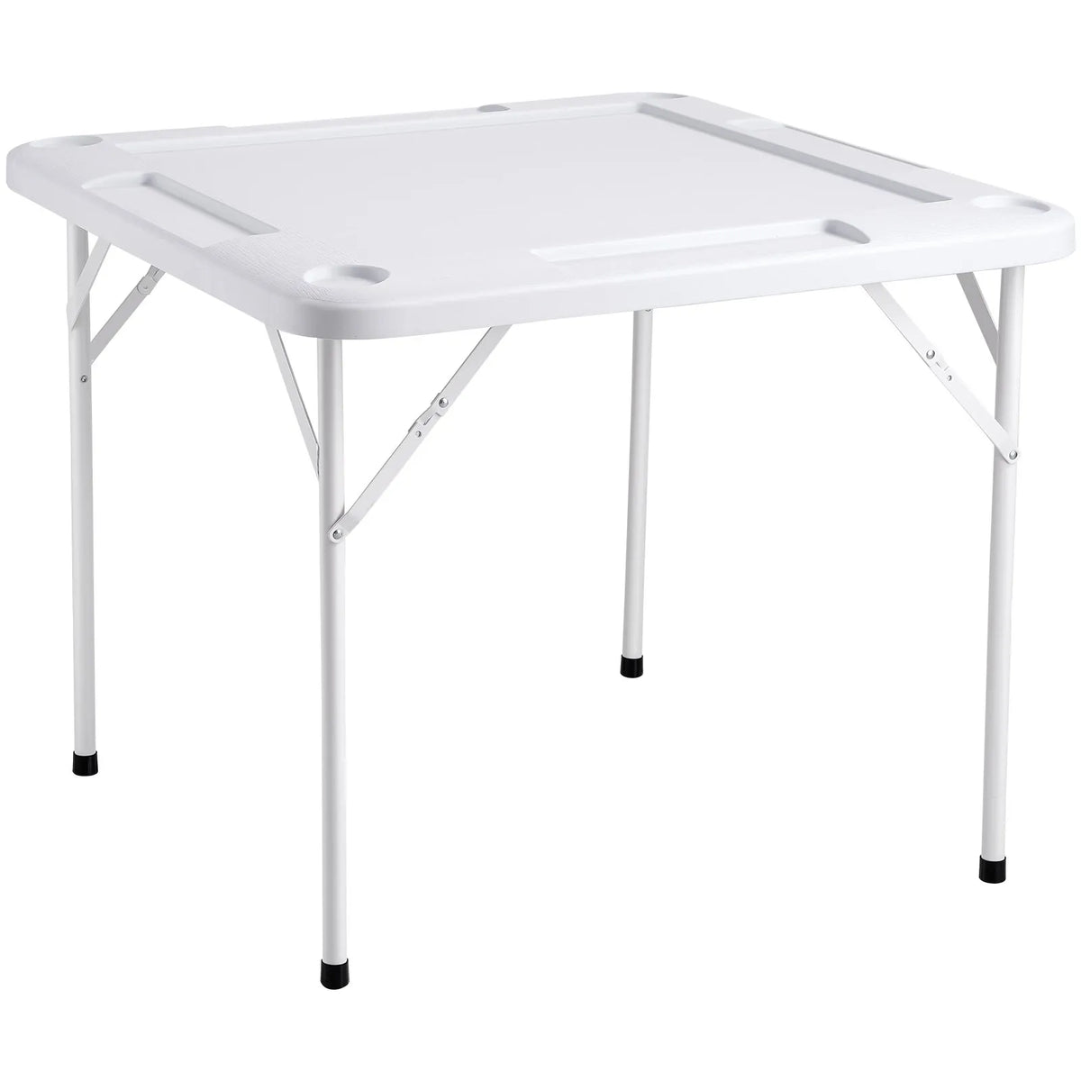 VEVOR salokāms kvadrātveida mahjong un kāršu galds 4 spēlētājiem ar 4 glāžu turētājiem un 4 žetonu paplātēm, pārnēsājams domino spēļu galds ar 1 domino komplektu mahjongam, pokeram un puzlēm, 90 × 90 cm, balts - ZEMLETES.LV
