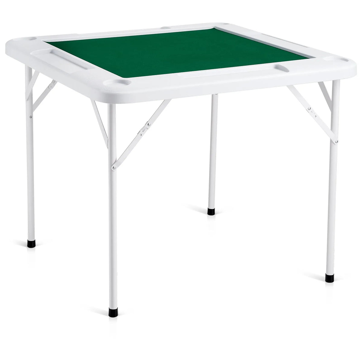 VEVOR salokāms kvadrātveida mahjong un kāršu galds 4 spēlētājiem ar nodilumizturīgu zaļu virsmu, 4 glāžu turētājiem un 4 žetonu paplātēm, pārnēsājams domino spēļu galds mahjongam, pokeram un puzlēm, 90 × 90 cm - ZEMLETES.LV