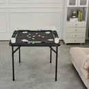 VEVOR salokāms kvadrātveida mahjong un kāršu galds 4 spēlētājiem ar 4 glāžu turētājiem un 4 žetonu paplātēm, pārnēsājams domino spēļu galds ar 1 domino komplektu mahjongam, kārtīm un puzlēm, 90 × 90 cm, melns - ZEMLETES.LV