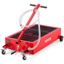 VEVOR zema profila eļļas savākšanas panna 75,7 l ar riteņiem un manuālo sūkni, 2,2 m šļūtene un T veida salokāms rokturis, hermētiska un korozijizturīga, piemērota vieglajām automašīnām, SUV, kravas auto un ATV, sarkana