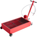 VEVOR zema profila eļļas savākšanas panna 75,7 l ar riteņiem un manuālo sūkni, 2,2 m šļūtene un T veida salokāms rokturis, hermētiska un korozijizturīga, piemērota vieglajām automašīnām, SUV, kravas auto un ATV, sarkana