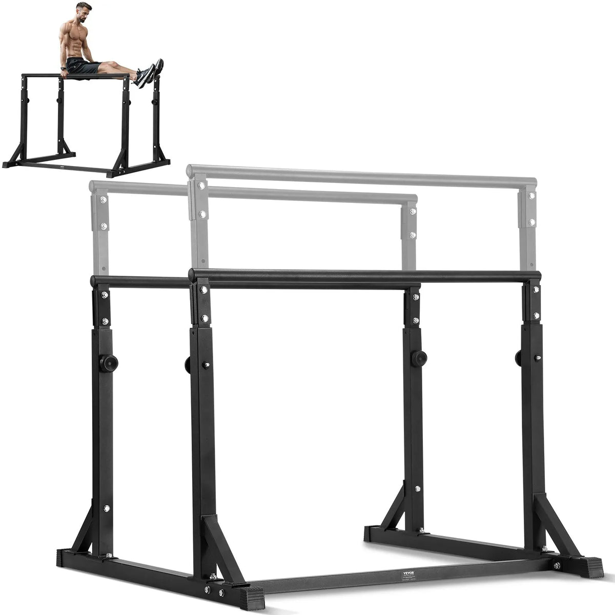 VEVOR paralēlās līdztekas, 363 kg nestspēja, izturīga dipu stacija ar regulējamu augstumu, stabilizēta treniņu konstrukcija atspiešanās un spēka vingrinājumiem, mājas sporta zālei - ZEMLETES.LV