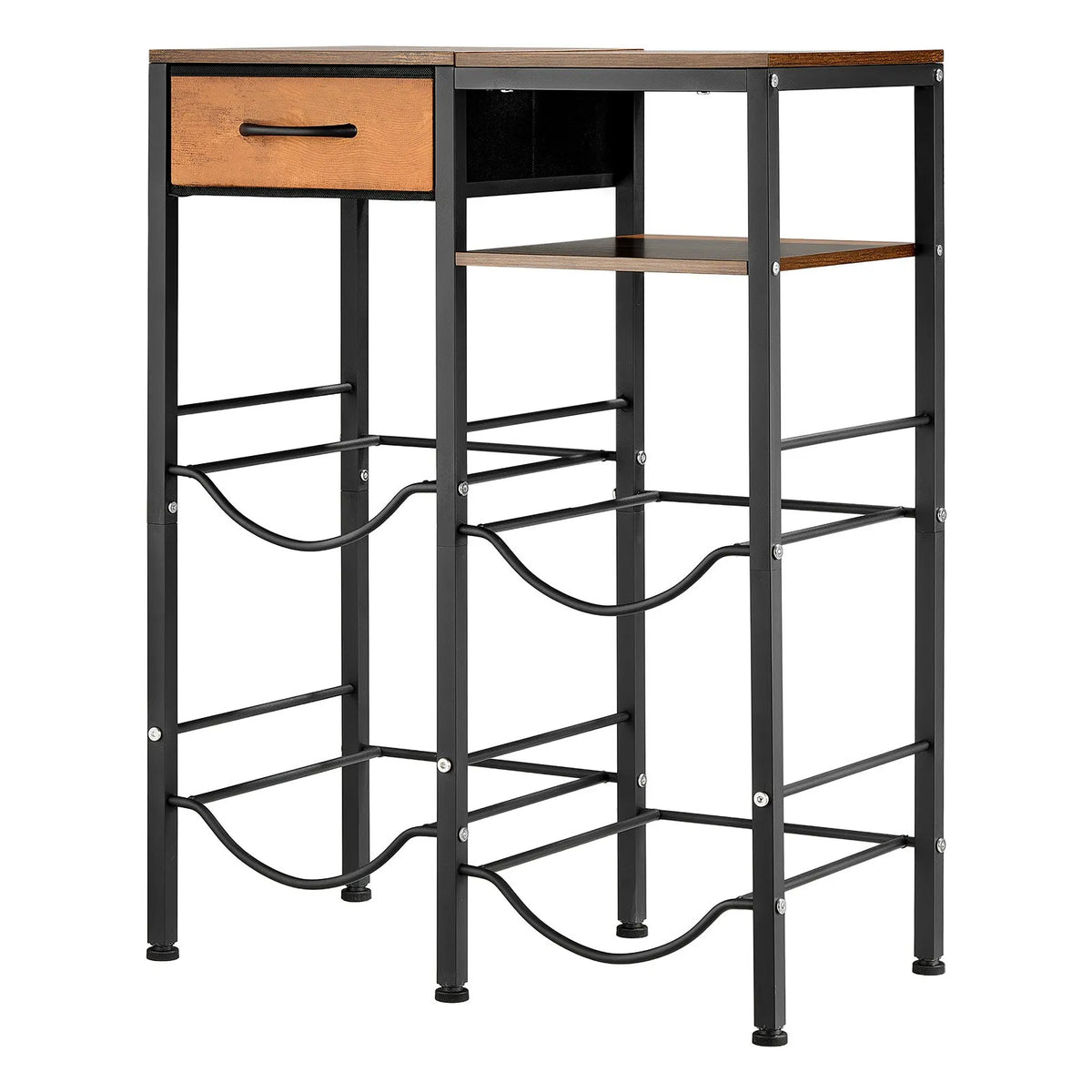 VEVOR Water Bottle Rack for 4 Bottles, 4 Tiers, for 11 and 19 L Bottles, with Shelf and Drawer, Black and Brown