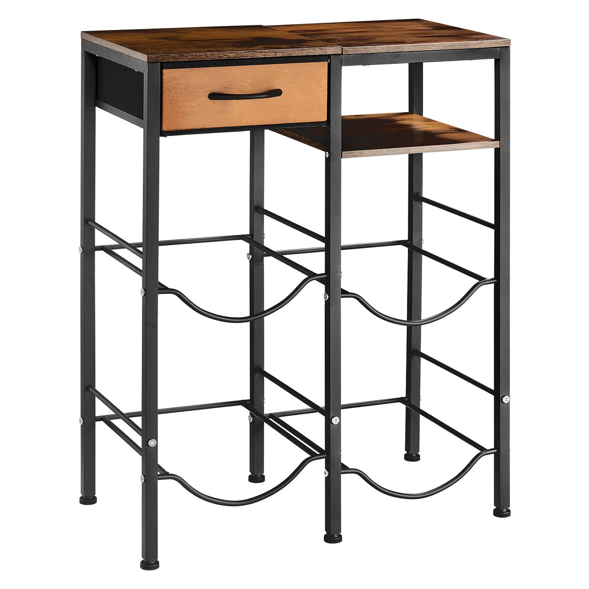 VEVOR Water Bottle Rack for 4 Bottles, 4 Tiers, for 11 and 19 L Bottles, with Shelf and Drawer, Black and Brown
