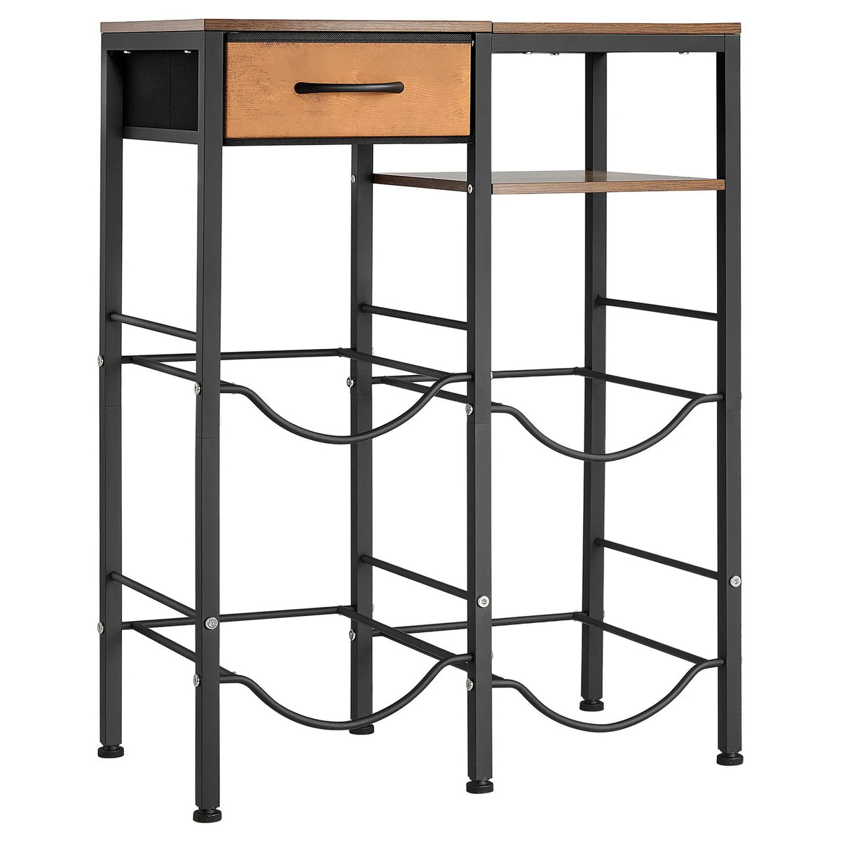 VEVOR Water Bottle Rack for 4 Bottles, 4 Tiers, for 11 and 19 L Bottles, with Shelf and Drawer, Black and Brown