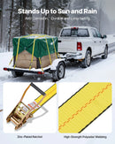 VEVOR sprūdrata stiprinājuma siksnu komplekts, 50,8 mm × 9,1 m, lieljaudas siksnas ar dubultajiem J veida āķiem, pārrāvuma izturība 4536 kg, kravas nostiprināšanai pārvadāšanā, piekabēs, motocikliem, kajakiem un uz auto jumta, 10 gab.