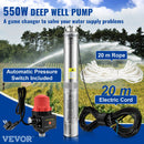 VEVOR 550 W dziļurbuma iegremdējamais sūknis, 50 l/min, 89 m pacēluma augstums, automātiskais spiediena slēdzis, IP68