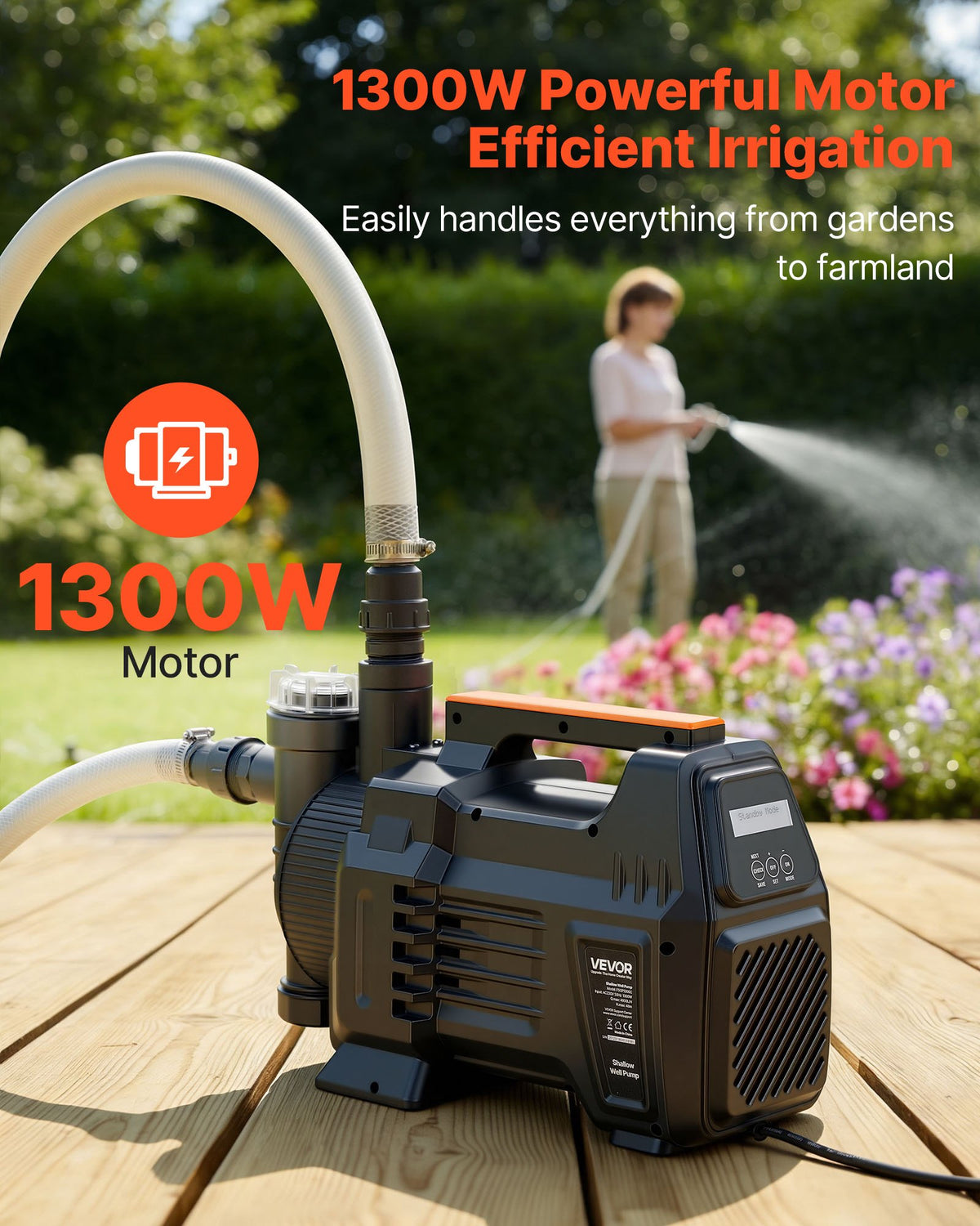 VEVOR 1300 W elektroniskais seklās akas strūklas sūknis, 4800 l/h, 8 m sūkšanas augstums, ar viedo vadību