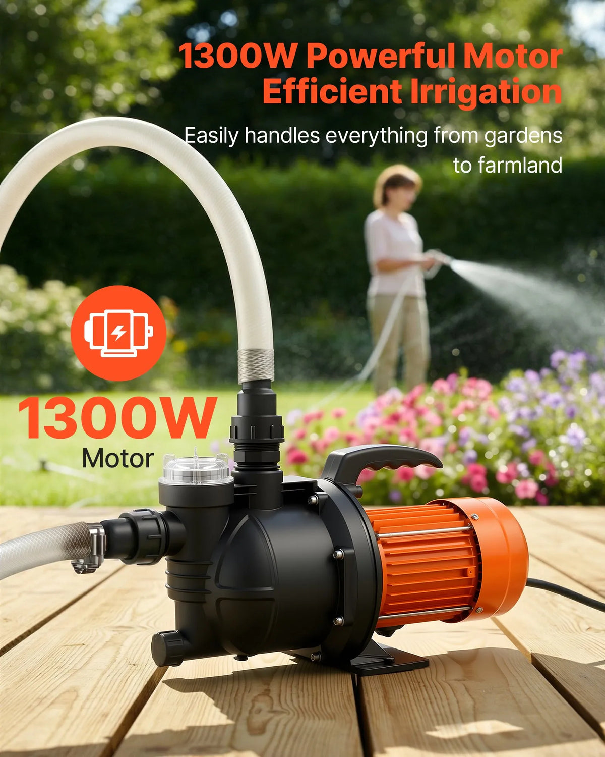 VEVOR 1300 W seklās akas strūklas sūknis, 4800 l/h, 48 m pacēluma augstums, 8 m sūkšanas augstums, 230 V, termiskā aizsardzība