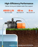 VEVOR 1300 W seklās akas strūklas sūknis, 4800 l/h, 48 m pacēluma augstums, 8 m sūkšanas augstums, 230 V, termiskā aizsardzība