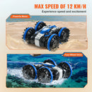 **VEVOR amfībijas tālvadības pults auto-laiva, 2,4 GHz, 12 km/h, 4WD ūdensizturīga RC automašīna bērniem, 360° griešanās triku auto ar 2 akumulatoriem, visu reljefu ūdens, pludmales un baseina rotaļlieta bērniem no 6+ gadiem, zila