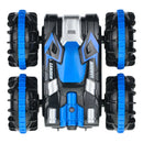 **VEVOR amfībijas tālvadības pults auto-laiva, 2,4 GHz, 12 km/h, 4WD ūdensizturīga RC automašīna bērniem, 360° griešanās triku auto ar 2 akumulatoriem, visu reljefu ūdens, pludmales un baseina rotaļlieta bērniem no 6+ gadiem, zila