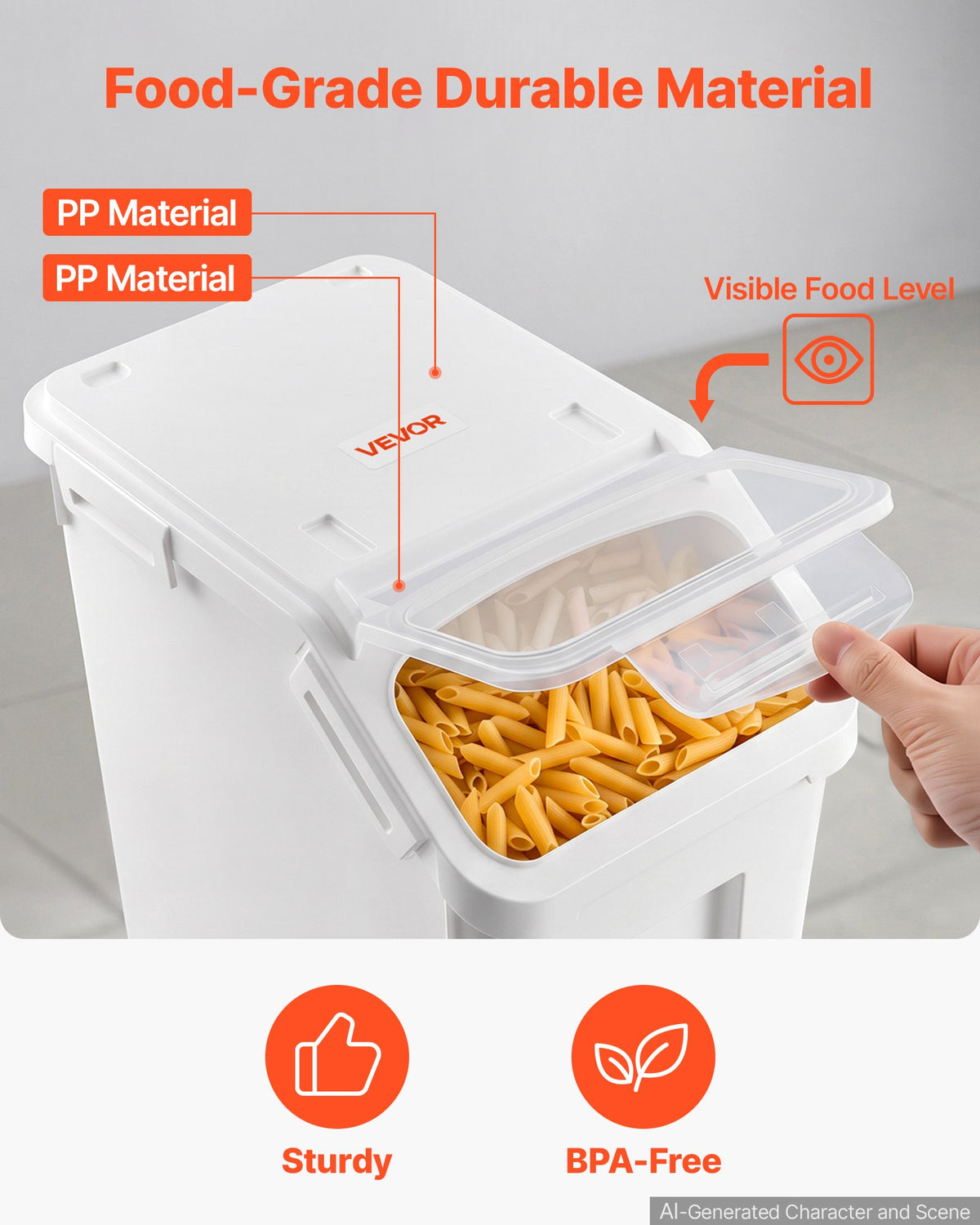 VEVOR 20 l pārtikas un dzīvnieku barības uzglabāšanas tvertne līdz 14 kg ar hermētisku vāku un mērtrauku