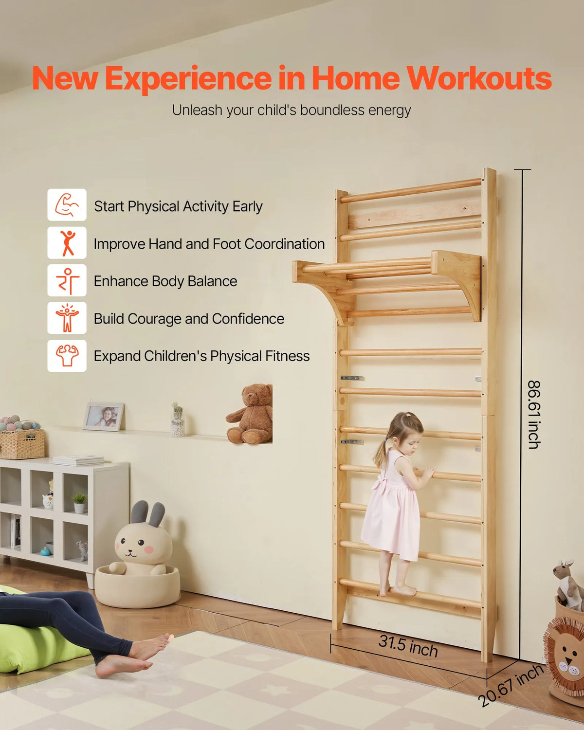 VEVOR Solid Wood Swedish Wall 10 Levels for Children and Adults, up to 100 kg