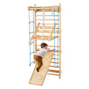 VEVOR zviedru sienas kāpņu trenažieris, 8-in-1, 15 līmeņu masīvkoka iekštelpu “jungle gym” sienas vingrošanas komplekts, 99,79 kg sienas stieņu kāpšanas rotaļu sistēma, slidkalniņu, pievilkšanās stieni, vingrošanas riņķiem, šūpoles sēdekli.