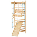 VEVOR zviedru sienas kāpņu trenažieris, 8-in-1, 15 līmeņu masīvkoka iekštelpu “jungle gym” sienas vingrošanas komplekts, 99,79 kg sienas stieņu kāpšanas rotaļu sistēma, slidkalniņu, pievilkšanās stieni, vingrošanas riņķiem, šūpoles sēdekli.