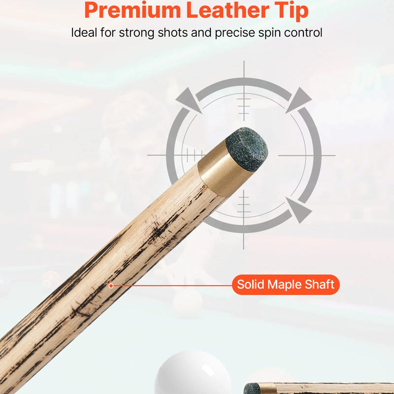 VEVOR snūkera kija 1447,8 mm, dalāma konstrukcija ar pagarinājuma stieni un 9,7 mm ādas uzgali, 538 g profesionāla biljarda kija bāram, mājai un birojam, komplektā koka futrālis