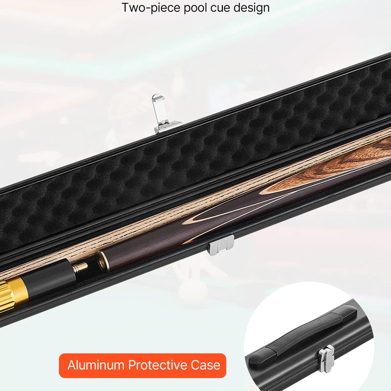 VEVOR snūkera kija 1447,8 mm, dalāma konstrukcija ar pagarinājuma stieni un 9,5 mm ādas uzgali, 538 g profesionāla biljarda kija bāram, mājai un birojam, komplektā alumīnija futrālis