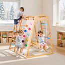 VEVOR iekštelpu rotaļu laukums džungļu trenažieris, 9-in-1 Montessori kāpšanas rotaļlietas mazuļiem, 113 kg koka iekštelpu rotaļu komplekts ar zviedru sienu, šūpolēm, slidkalniņu, virvju/koka kāpnēm, kāpšanas tīklu un stieni